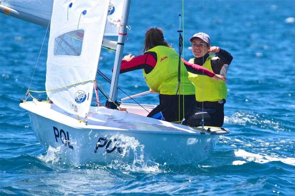 Julia Szmit and Hanna Dzik (POL) Gold medalists Girls 420 - Aon Youth Worlds 2016, Torbay, Auckland, New Zealand, Day 5, December 19, 2016 © Richard Gladwell www.photosport.co.nz